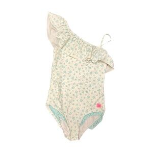 RuffleButts One Shoulder Ruffle Swimsuit Girls Size 8 Mint Floral